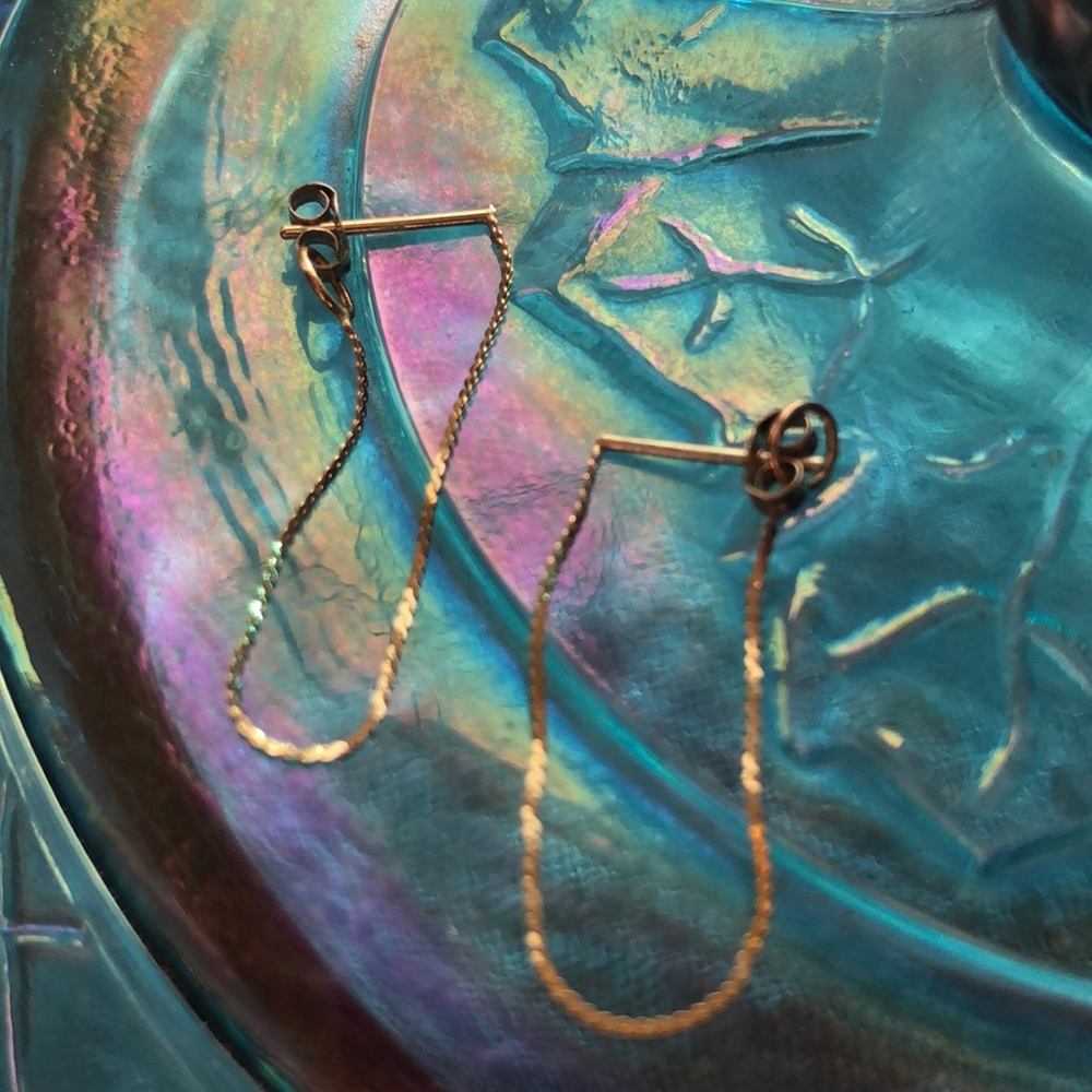 Dainty 14k yellow gold chain earrings